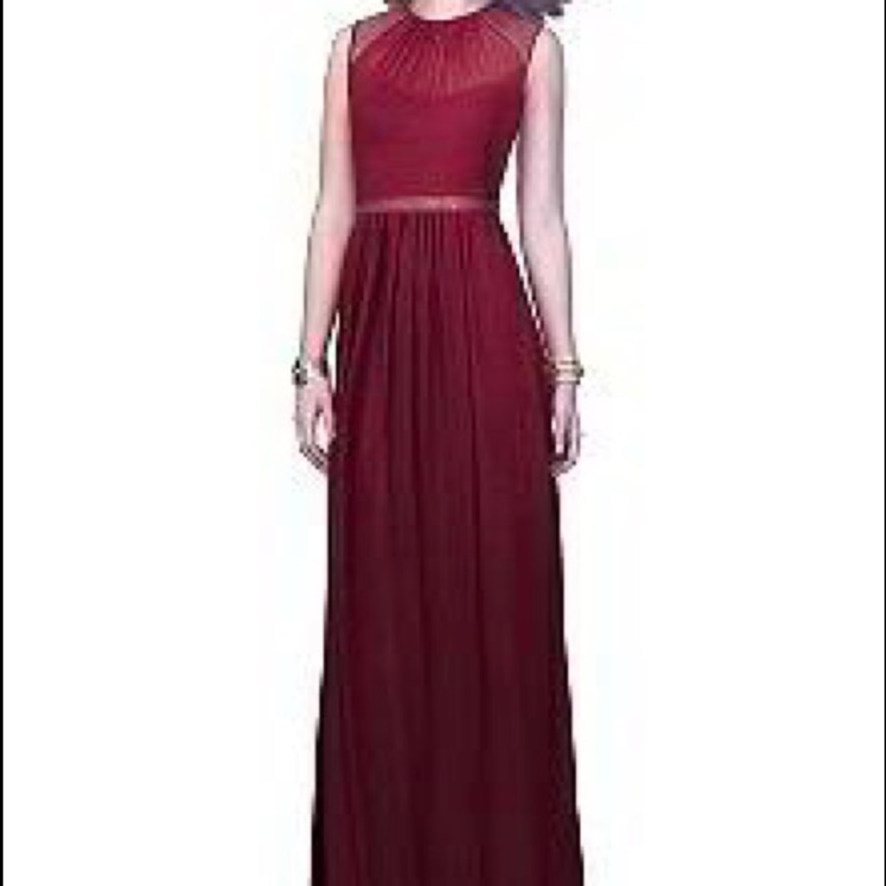 Dessy Burgundy Gold Lux Chiffon Bridesmaids Dress